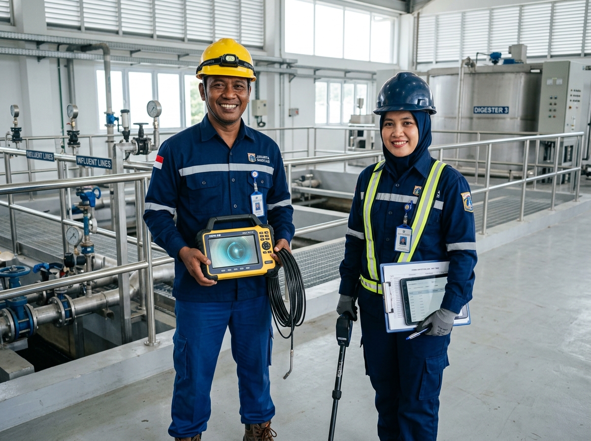 Tim Teknisi Pakar Sanitasi Prima dengan Alat Inspeksi Canggih